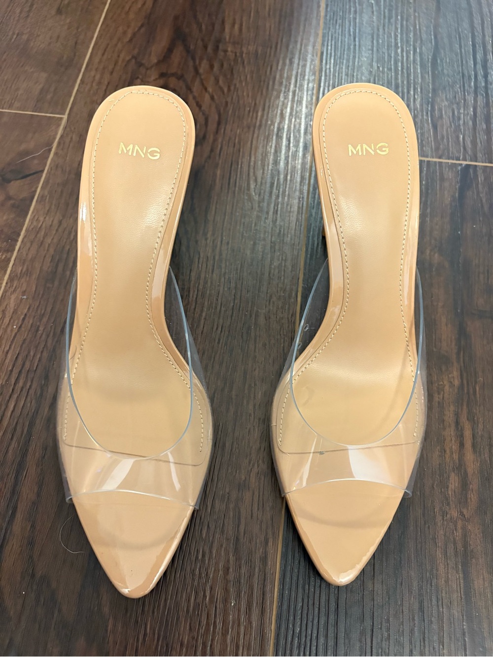 Mango Nude Pointed-Toe Mules with Clear Strap